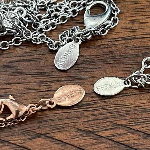 Bundle 3 Express Necklaces silver rose gold tone rhinestones pendants long chain - Picture 16 of 16